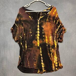 Coin 1804 Tie Dye Hooded Top 2X Boho Festival Oversized Pocket Scoop Cowl Neck